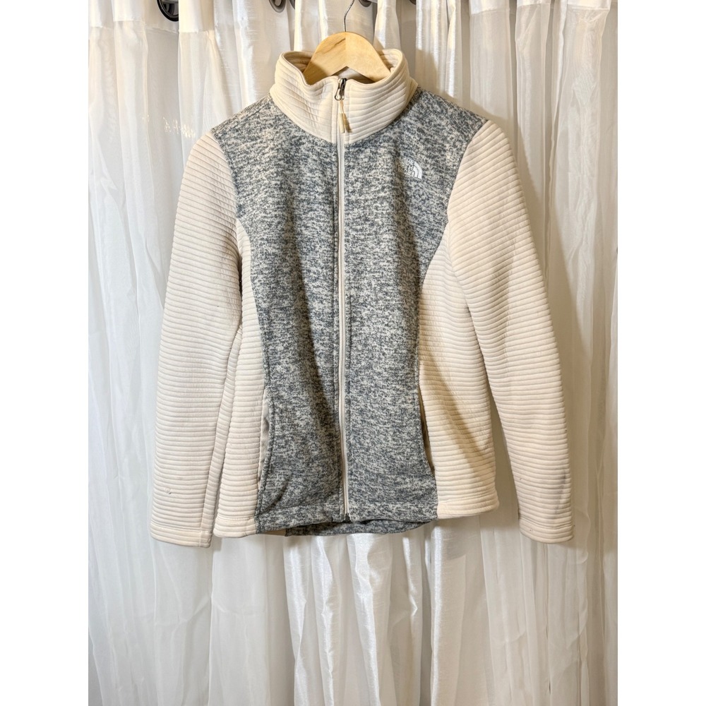 The North Face Jacket Womens Medium Cream Grey Ribbed Mixed Media Full Zip